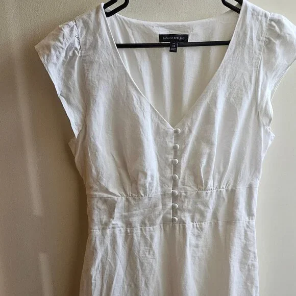 chinese dress ladies Linen Square-Neck Midi Dress – Banana Republic